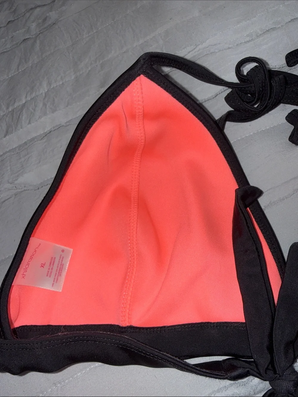 Xhilaration Coral & Aqua Triangle Bikini Top with Black Trim